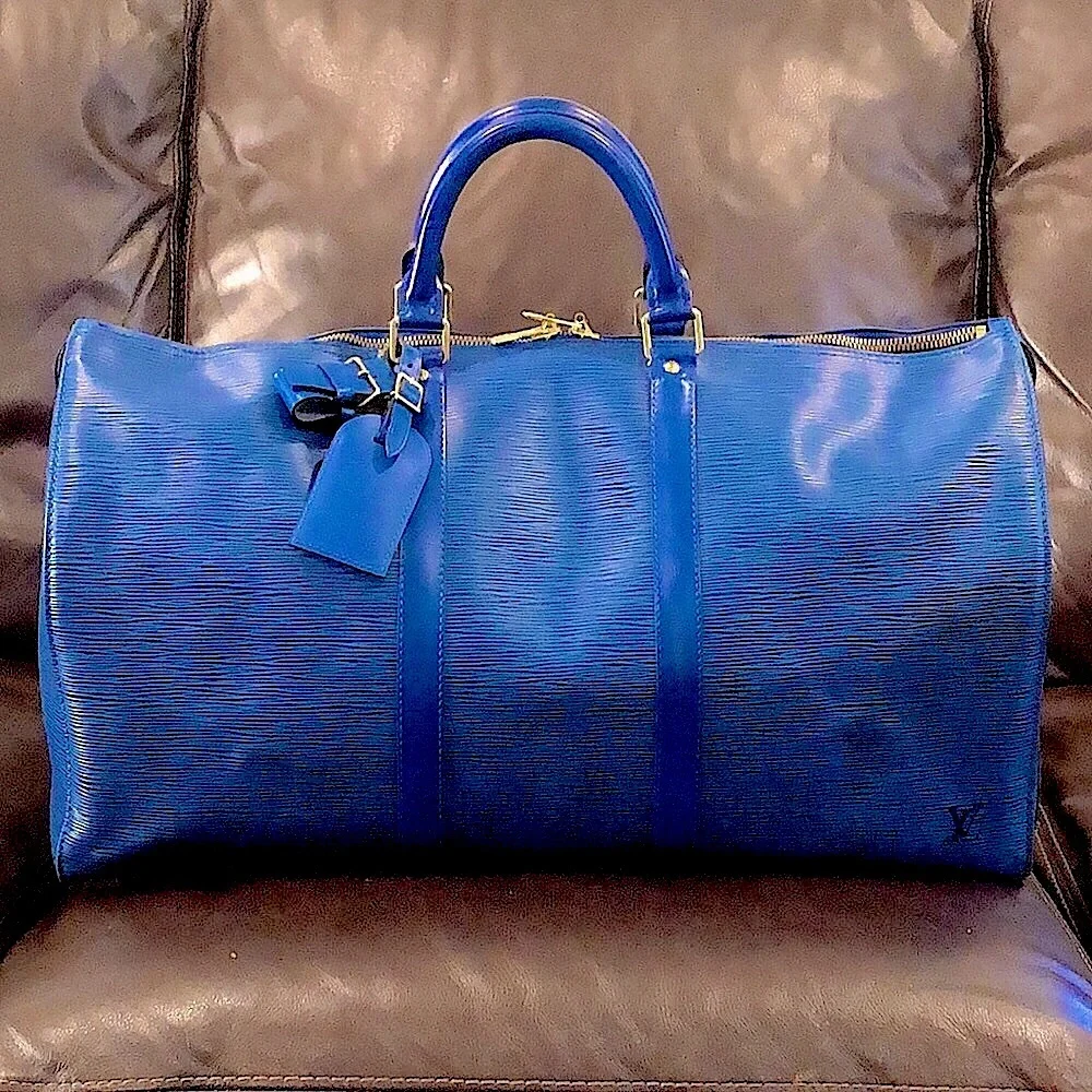 LOUIS VUITTON Toledo Blue Epi Leather LV50 Keepall Boston Travel Duffel Bag